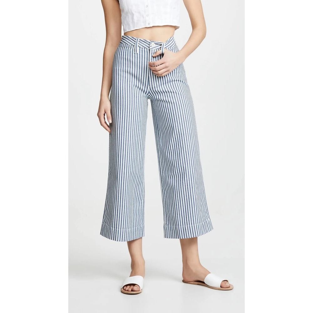 Madewell Emmett High Rise Wide Leg Crop Striped Pants Size 26 Coastal